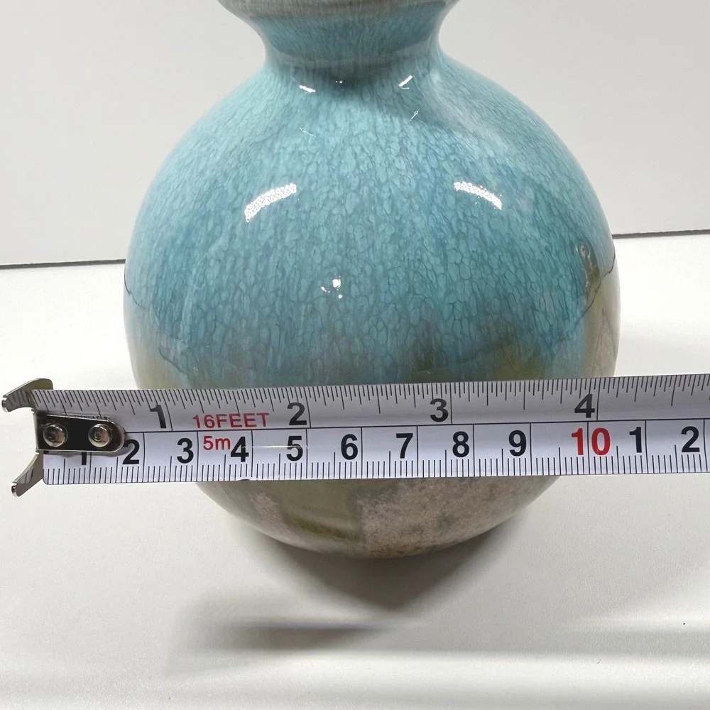 Turquoise Drip Glaze Textured Ceramic Bud Vase Handcrafted Studio Art Pottery 5